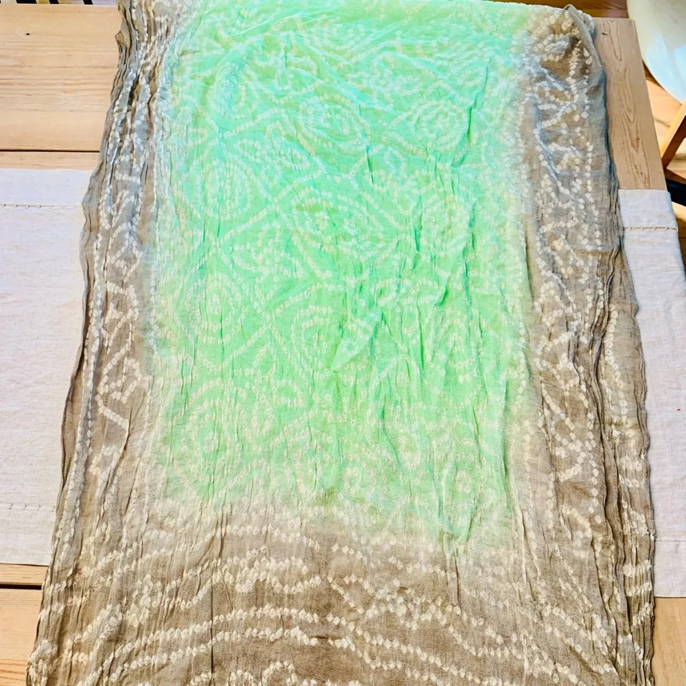Grey and green silky scarf shawl wrap